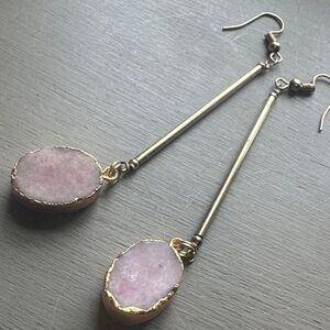 Gold-Tone Bar Drop Earrings with Pale Lilac Druzy Stones